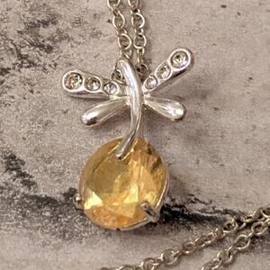 SAQ Dragon Fly with Faux Yellow Stone Pendant and Chain